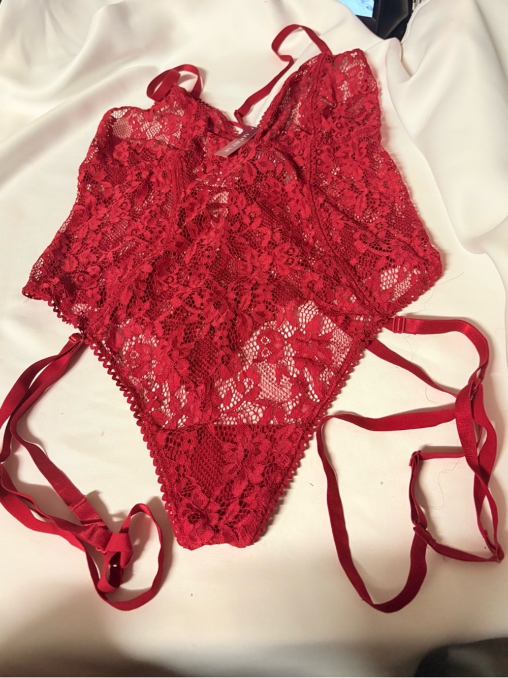 Adore Me Red Lace Strappy Bodysuit